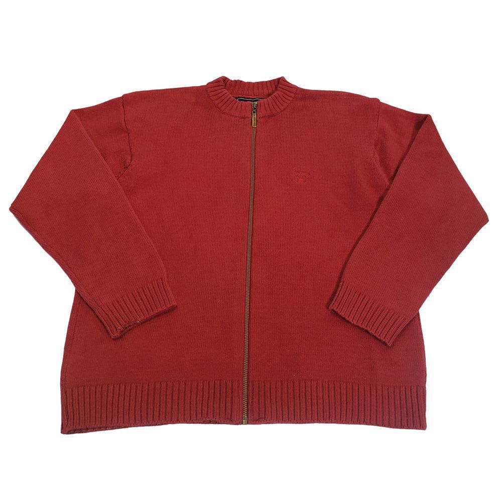 Vintage Kevingston Cowl Neck Zip Up Sweater 100% Cotton Men's Size 16 Red